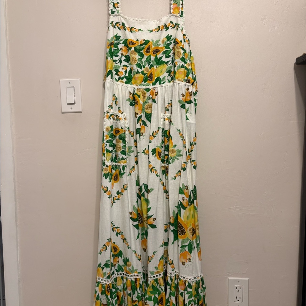 FARM Rio White and Yellow Pleated Sundress